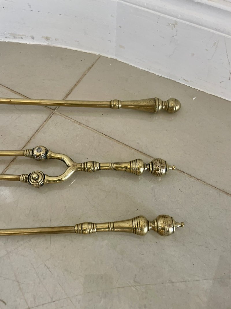 Antique Set of Three Victorian Quality Brass Fire Irons - Image 3
